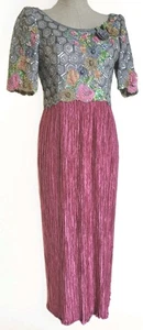 Vintage 80s 90s Mary McFadden Couture Embroidered Beaded Maxi Dress 8 Formal - Picture 1 of 17