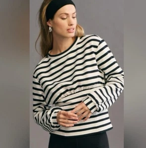 Maeve by Anthropologie Women’s Blue Striped Sweatshirt Corset Waist Sz Large - Picture 1 of 10