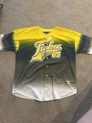 复古 FUBU 球衣 男式 XXL The Collection League 05 2005 棒球蓝色 黄色 — 第 1/4 张图片