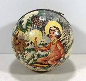 Vintage Germany Paper Mache Candy Container Christmas Ornament Girl Sledding - Picture 1 of 7