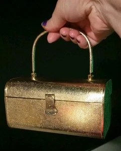 Vintage Metal Gold Mini Box Evening Purse - Picture 1 of 10