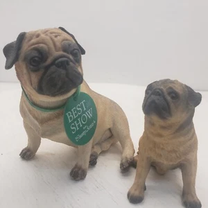 Pair Of Adorable Resin Pug Figurines One By Country Artists - Picture 1 of 4
