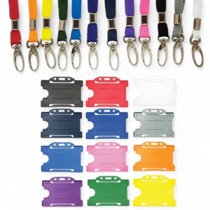 ID Card Badge Holder Plain Colour Lanyard with Neck Strap Sameday UK Freepost - Picture 1 of 28