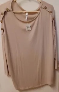 Hanger 55 beige long sleeve thin knit button trim on shoulders sweater 2XL. NEW - Picture 1 of 5