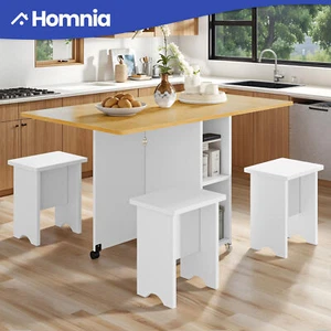 55" Folding Dining Table 4 People Kitchen Chair Drop Leaf Desk Beige Seat Modern - Picture 1 of 11