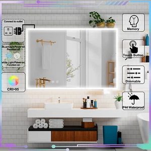 LED Mirror Cabinet Double Door Cupboard Storage Shelf Wall Mounted Bathroom - Picture 1 of 9