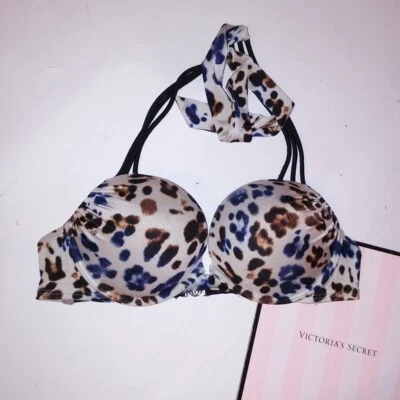 Top de bikini de natación Victoria Secret 34B Bombshell push up añade 2 tallas de copa animal Foto 1 de 4