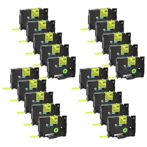 20× Ruban étiqueteuse Compatible avec Brother TZe-C21 Noir sur jaune fluo 0.35" - Photo 1/11
