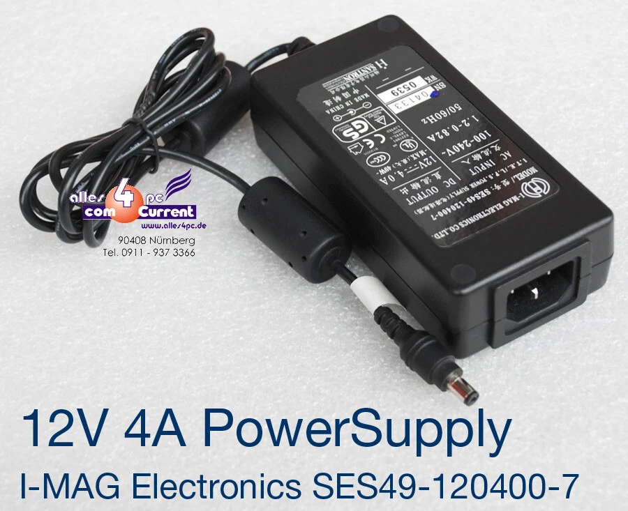 NETZTEIL 12V 4A NOTEBOOK MONITOR SES49-120400-7 POWER SUPPLY 5.5x2.1mm #TC16 - Bild 1 von 1