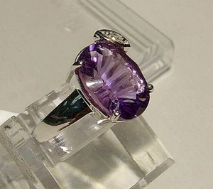 Nuevo 14 Quilates Oro Grande Oval Amatista con / Original Anillo con Diamante - Imagen 1 de 2