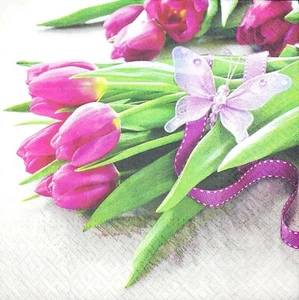 M501# 3 servilletas de papel individuales para decoupage artesanal tulipanes púrpuras flores mariposa - Imagen 1 de 12