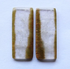 32.50 Ct Natural Rutilated Quartz (30.7mm X 13mm each) Cabochon Match Pair - Picture 1 of 3