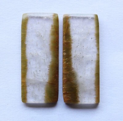 32.50 Ct Natural Rutilated Quartz (30.7mm X 13mm each) Cabochon Match Pair - Image 1 of 3