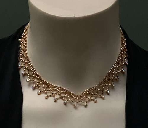 Collana Choker Vintage Givenchy Rete Oro Pizzo & Cristallo AB