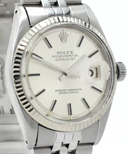 Mens Vintage ROLEX Oyster Perpetual Datejust 36mm Silver Dial White Gold Steel - Picture 1 of 5