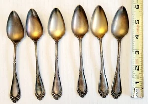 VINTAGE R. WALLACE 1835 AI SILVER-PLATE ORNATE DESIGN 6 Tea Spoons 6 Inches - Picture 1 of 8