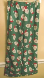 Old Navy Green with Santa Heads Poly Lounge Pants Back Pocket Size 12 Girls EUC - Picture 1 of 4
