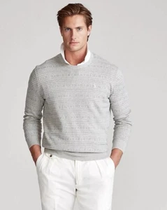 Polo Ralph Lauren Herren Pullover Grau Pima Baumwolle Fair Isle Strickpullover Large - Bild 1 von 13