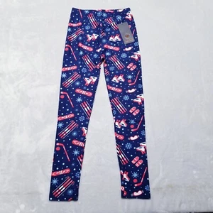 Winter Theme Girl L Large Legging Pants Blue Skis Skates Snowflakes - Picture 1 of 5