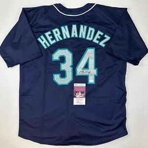 Autographed/Signed Felix Hernandez Seattle Blue Baseball Jersey JSA COA