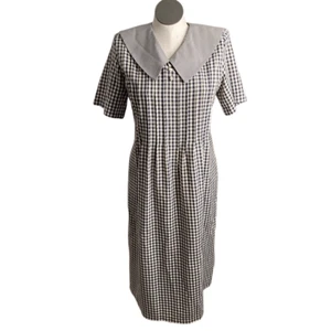 Abito midi donna vintage Miss Dorby 12 nero Gingham Peter Pan colletto scuola modesto - Foto 1 di 8