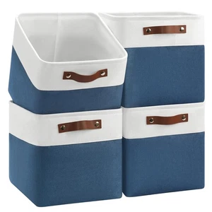 Foldable Storage Cubes 11x11 Inch, 4-Pack Fabric Organizer Bins with Leather ... - Picture 1 of 8