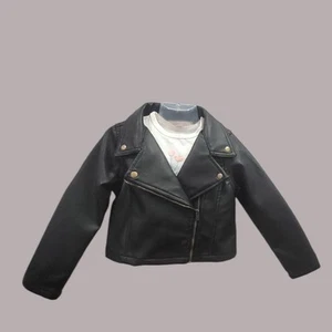 Nannette Girl's Black Motorcycle Faux Leather Jacket Size 5 - Picture 1 of 8