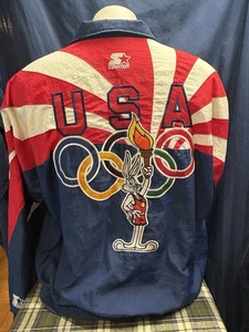 1996 Atlanta Olympic Starter Jacket Bugs Bunny Embroidered XL Vintage T3 - Picture 1 of 14