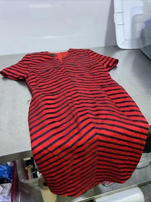 Vestido Louis Feraud Vintage Para Mujer Funda Manga Corta Negro/Rojo Rayas Talla 10 Foto 1 de 4