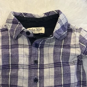 DLG 354 Baby 9M Flannel Plaid LS LPant One Piece Jean Skull On Back Collard - Picture 1 of 10