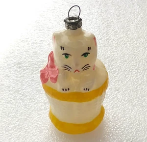 Vintage Glass Christmas Ornament Xmas Tree USSR Antique Decoration Cat in Basket - Picture 1 of 7