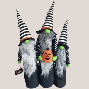 HALLOWEEN GNOMES Grouping 3 with Felt Plush | Pumpkin, Boo Sign, Stripes - Picture 1 of 5