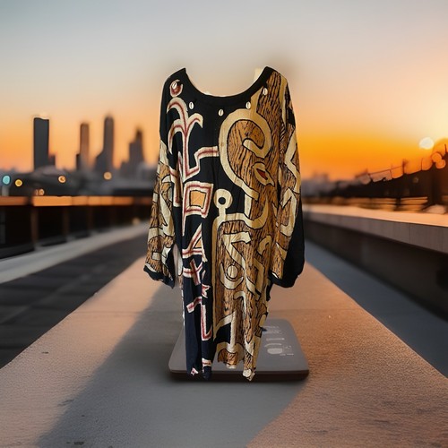 VETEMENTS Abito caftano Y2K NubianQueen 3x stampa africana boho hippie tunica top artistico grande