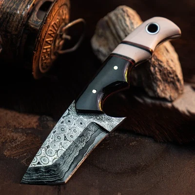 Gift-Ready 6" Damascus / Steel Knife Full Tang Hunt it Hunt + Leather Sheath - Image 1 of 4