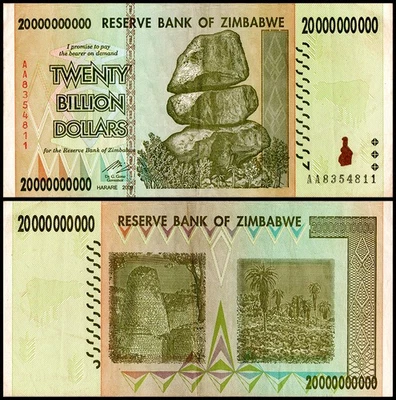 Zimbabwe 20 mil millones de dólares, 2008, P-86, usado Foto 1 de 2