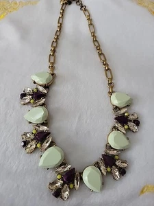 J. Crew Gold Tone 19" Black & Clear Rhinestone Green Beaded Statement Necklace - Picture 1 of 5