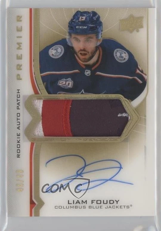 2020-21 Upper Deck Premier Acetate Rookie Gold /49 Liam Foudy RPA Patch Auto RC - Image 1 of 2