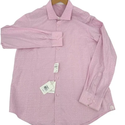Camisa de vestir Bugatchi para hombre manga larga 17,5 36/37 rosa hoja jacquard abotonada Foto 1 de 4