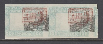 Ukraine Mi XIII var MNG. 1920 100hr. imperf pair, printed 2 sides, 6 impressions - Image 1 of 2