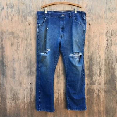 Pantalones de mezclilla WRANGLER Distressed Destroyed azul lavado medio para hombre etiqueta 40x29 41x28 real Foto 1 de 4