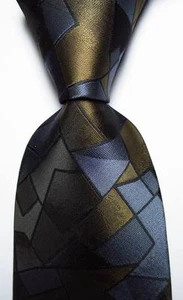 New Classic Geometric Gray Brown Black JACQUARD WOVEN Silk Men's Tie Necktie - Picture 1 of 2