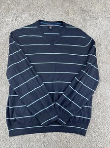 Banana Republic Sweater Men’s Sz XL Navy Striped V Neck Silk Cashmere - Picture 1 of 9