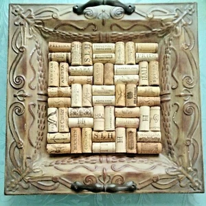 Upcycled Wine Cork Trivet Shabby Chic Metal Tin Tray Hot Pad Kitchen Bar Décor - Picture 1 of 9