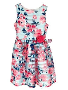 Jona Michelle Girls Special Occasion Dress Pink Blue Floral Sleeveless Size 12 - Picture 1 of 19