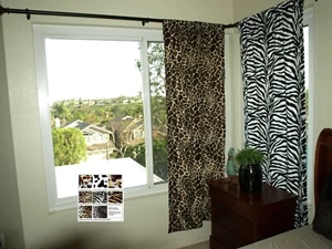 Cortinas Estampado Animal (2 Paneles) 84" Largo Vaca, Cebra, Leopardo y Jirafa - Imagen 1 de 5