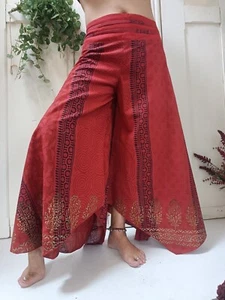 Deni Hose Baumwolle rot Blockprint Schmetterling Hose Hand Made   - Bild 1 von 7