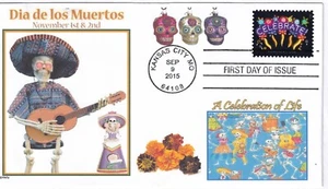 DIA DE LOS MUERTOS   CELEBRATION OF LIFE   GUITAR  SKELETONS   FDC- DWc  CACHET - Picture 1 of 1