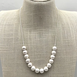 Marlyn Schiff Necklace Classy Brushed Silver Tone Bead Adjustable Bolo Chain - Picture 1 of 14