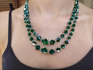 Collana doppio cristalli Swarovski verde fattura artigianale - No Certificato - Foto 1 di 5