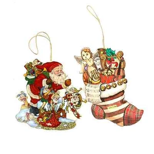 Pair of Vintage, Double-Sided, Die Cut wood, decoupage ornaments. - Picture 1 of 5